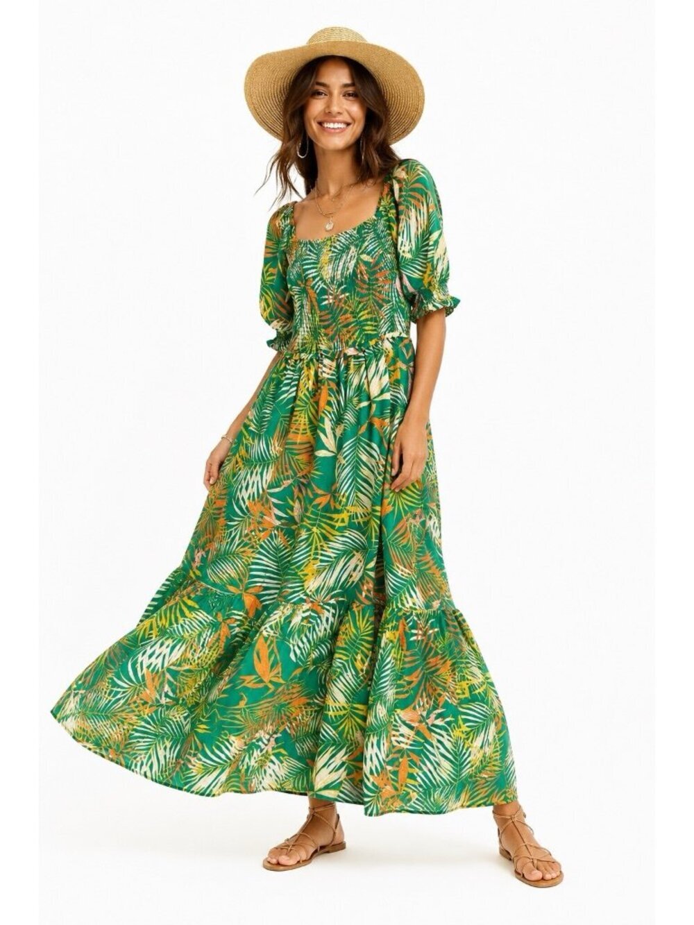 BETSEY JOHNSON MAXI DRESS green tropical MEDIUM island vacay beach party resort